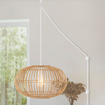 Leo 17.5" Farmhouse Coastal Rattan 180" Cord Plug-In or Hardwired LED Pendant - JONATHAN Y